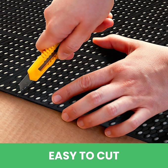 82.6"x35.4" Commercial Rubber Drainage Mat Anti-Fatigue Rubber Mat Roll Heavy Duty Kitchen Non-Slip Floor Matting with Holes for Restaurant Bathroom Bar Outdoor Garden Wet Area