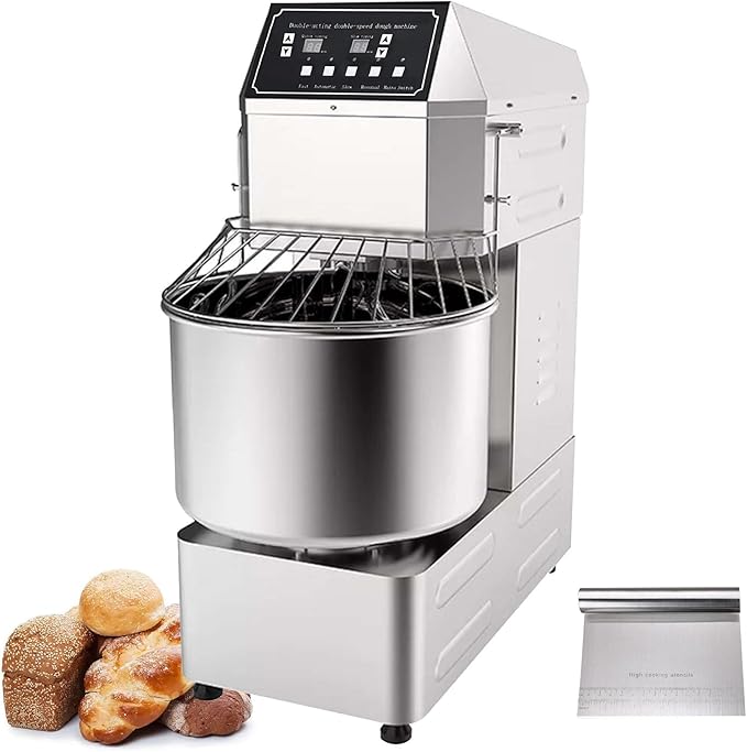 INTSUPERMAI Commercial Dough Mixer Machine 30QT Stand Flour Mixing Machine Electric Food Stand Mixer with Double Action Double Speed Spiral Mixing Time Setting 110V 30L Capacity