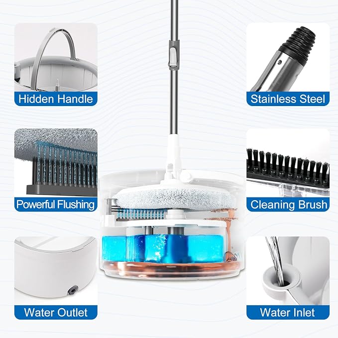 Spin Mop and Bucket with Wringer Set, Clean/Dirty Water, 3 Pads - Image 4