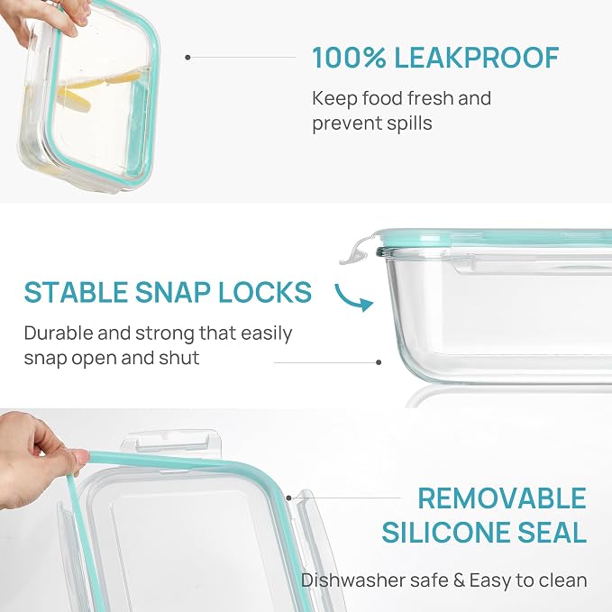 Vtopmart Large Glass Storage Containers, 1860ml/63oz | Meal Prep Food Container - Image 6