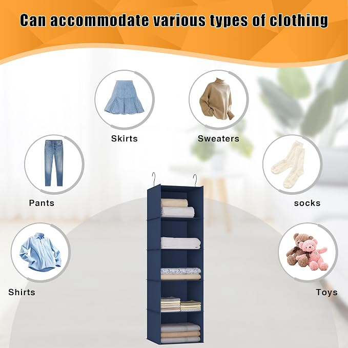 Hanging Closet Organizer 5-Shelf, Oxford Fabric Wardrobe Storage, shoes & - Image 8