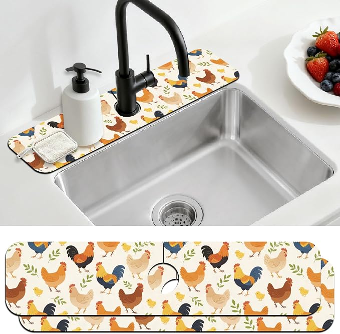 2 Pcs Kitchen Sink Splash Guard Faucet Mat Cute Rooster Faucet Mat by CONCHLERY%E6%97%97%E8%88%B0%E5%BA%97