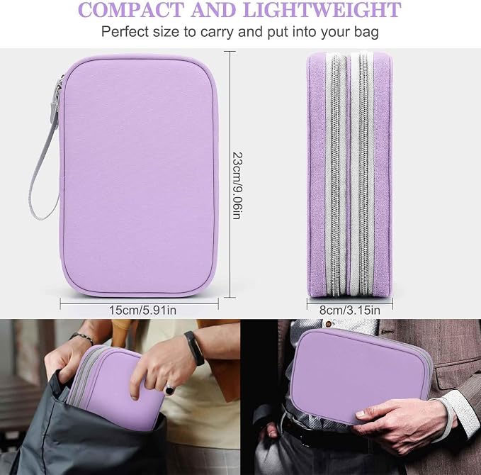 FYY Electronic Organizer, Travel Tech Pouch Bag, Light Purple | Wrist Strap - Image 2