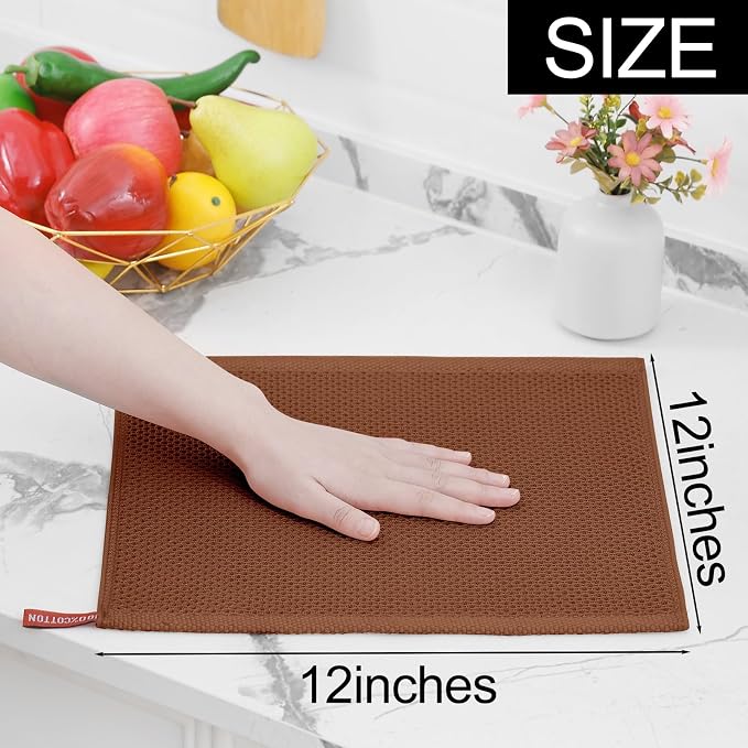 Homaxy 100% Cotton Waffle Weave Kitchen Dish Cloths 6-Pack, Caramel | 12 x 12 - Image 5