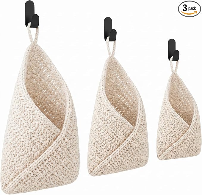 Honeydak 3 Hanging Baskets, Cotton Rope by Honeydak