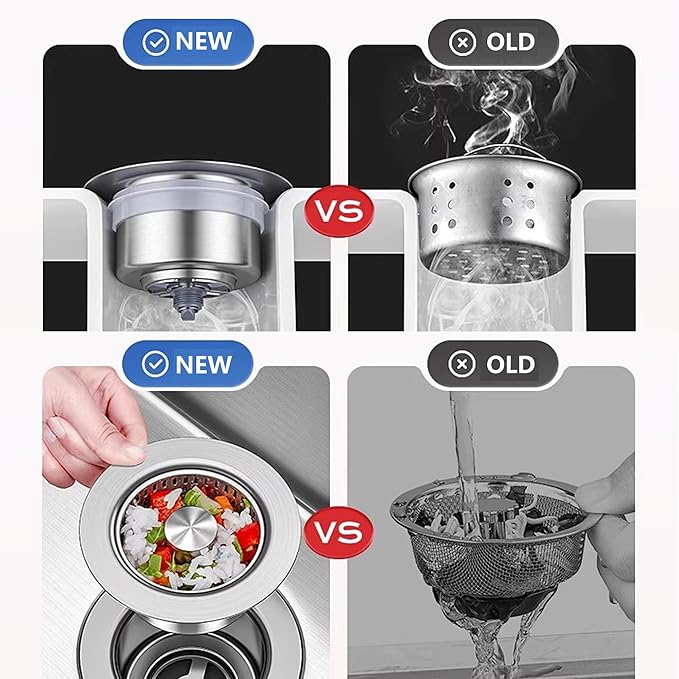 3 in 1 Pop Up Kitchen Sink Drain Strainer, with an Extra Basket Strainer, Kitchen Sink Drain Stopper for US Standard 3-1/2 Inch, Brass Material Electroplate Silver (Model C Stainless Steel)