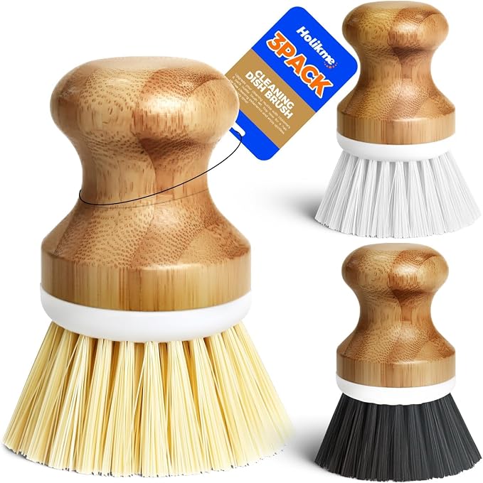 Holikme Bamboo Palm Brush Dish Brushes Round Vegetable Brush, Pans and by Holikme