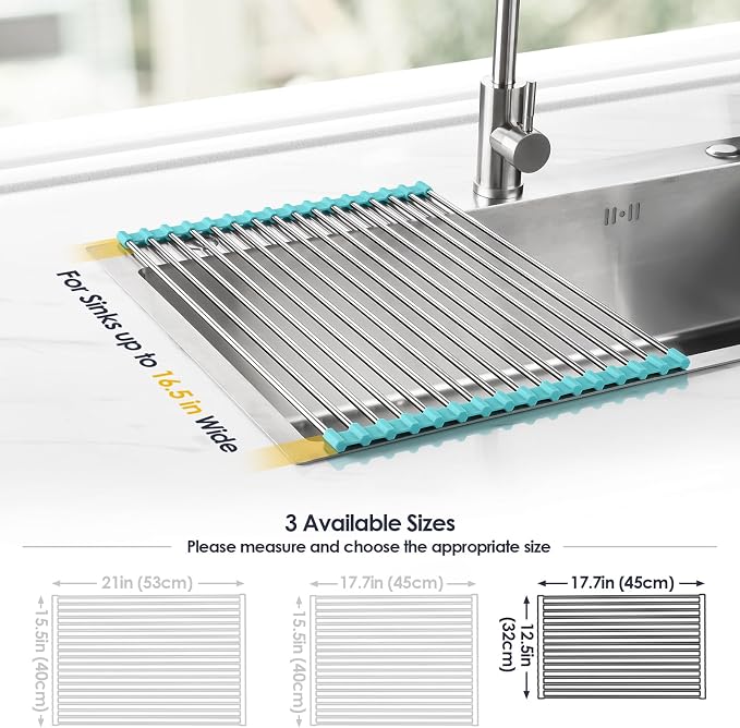 Tomorotec Roll Up Dish Drying Rack Over Sink, 304 Steel, Heat-Resistant Trivet - Image 4