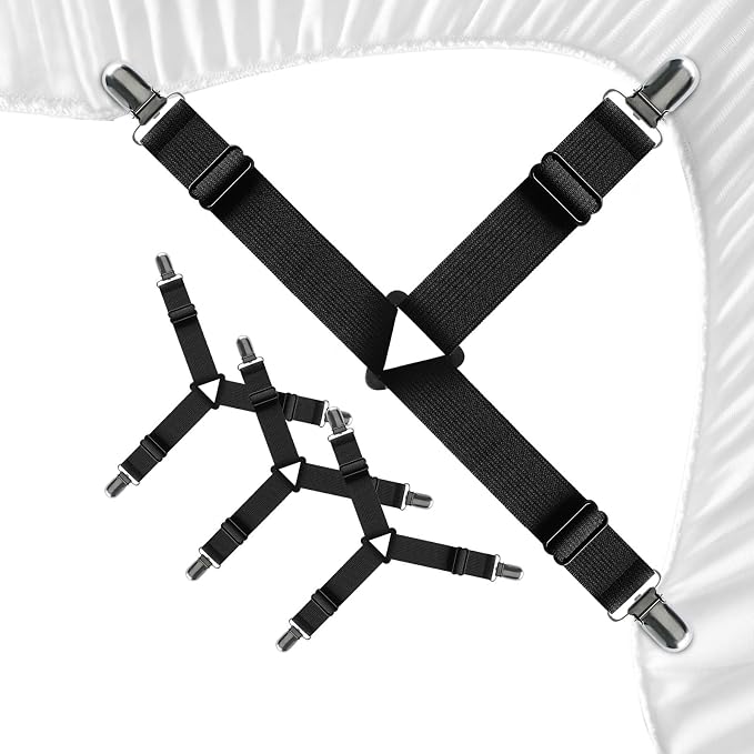 FeelAtHome Adjustable Bed Sheet Clips & Corner Fasteners, 4 Pack, RV & Bunk Beds by FeelAtHome