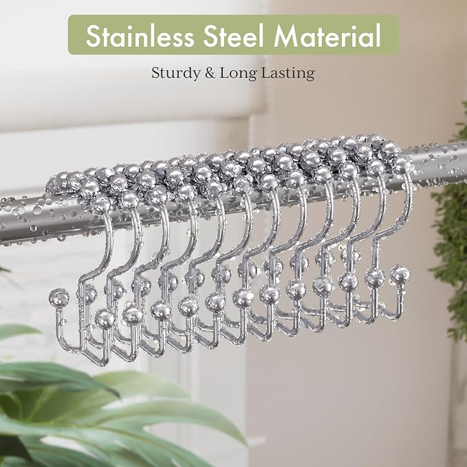 Shower Curtain Hooks Rings, Rust-Resistant Stainless Steel Double Shower - Image 3