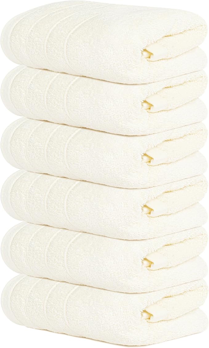 6 Piece Hand Towels Set 16 x 28 Inches, Cream | 100% Cotton, Lighter Weight by TensTowels