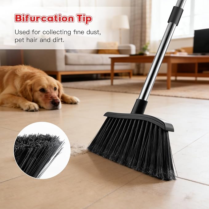 Broom and Step-on Dustpan Set, 59-in Adjustable Long Handle Broom - Image 4