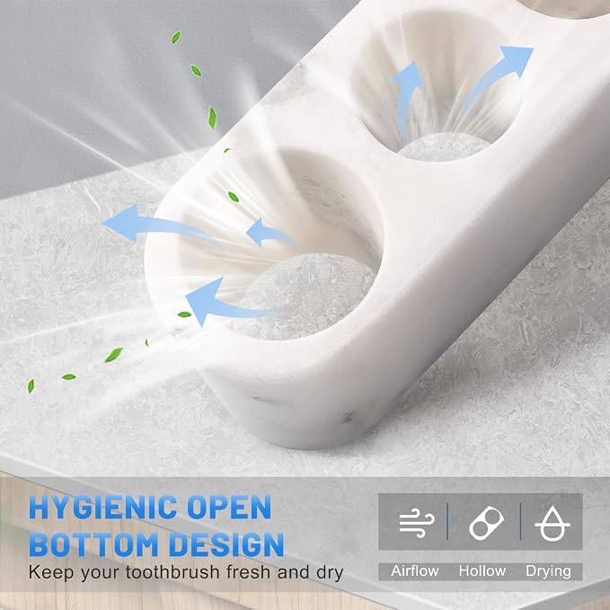 BCS Toothbrush Holder for Bathrooms, 3 Slots Marble Toothbrush Organizer - Image 2