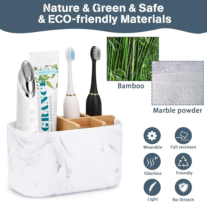 GFWARE Toothbrush Holders for Bathrooms, 5 Slots Bamboo Toothbrush Holder Kids - Image 3