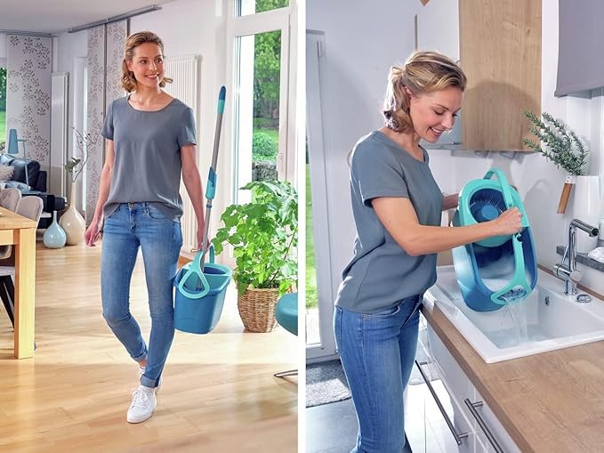 Leifheit Clean Twist Disc Mop Ergo Mop and Bucket, Floor Mop with Moisture-Controlled Spin Mop, Easy-Steer 360 Joint Microfibre Mop Head, 33cm Wide, Twist Mop