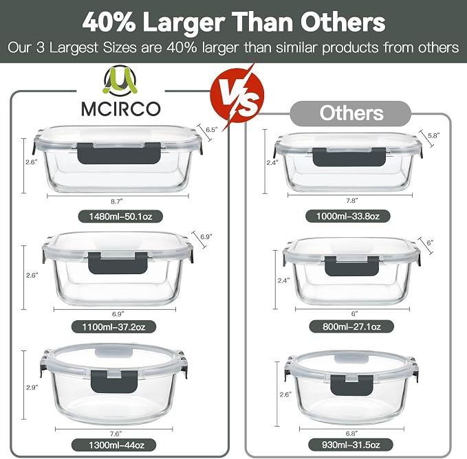 M MCIRCO 30 Piece Extra Large Glass Food Storage Containers - Image 2