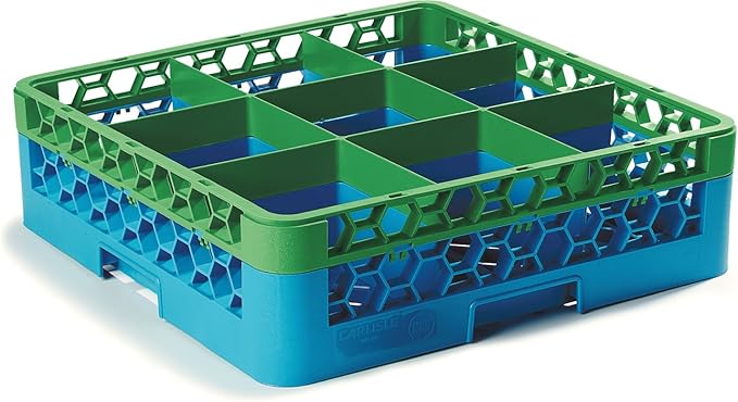 Carlisle FoodService Products RG9-114 Opticlean 9-Compartment Glass Rack with 1-Extender, Blue