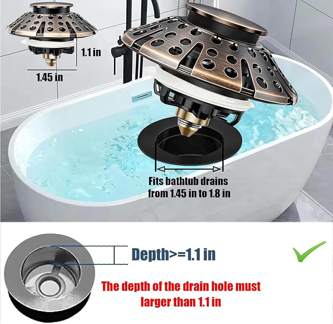 AzWzz Bathtub Drain Stopper, Pop Up Tub Stopper Plug - Image 2