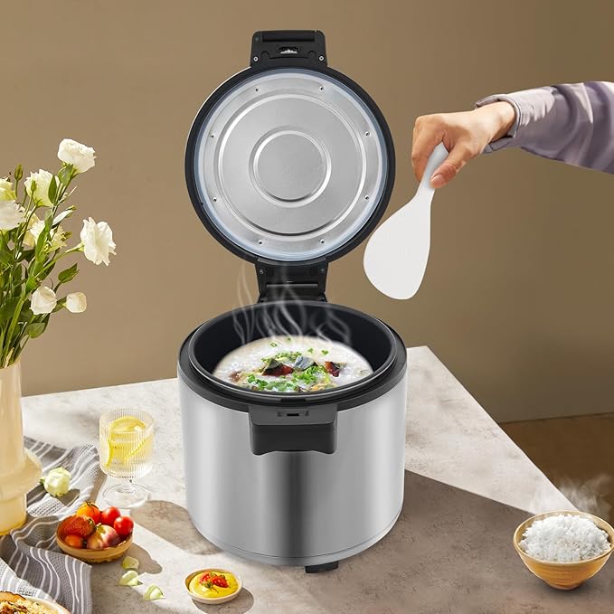 6-Gal Electric Rice Warmer | 149°F Constant-Temp Heating | for 40-50 People | 3D Even Heating | 110V 105W Commercial Food Warmer with Inner Pot & Rice Spoon (Stainless Steel/US Standard)