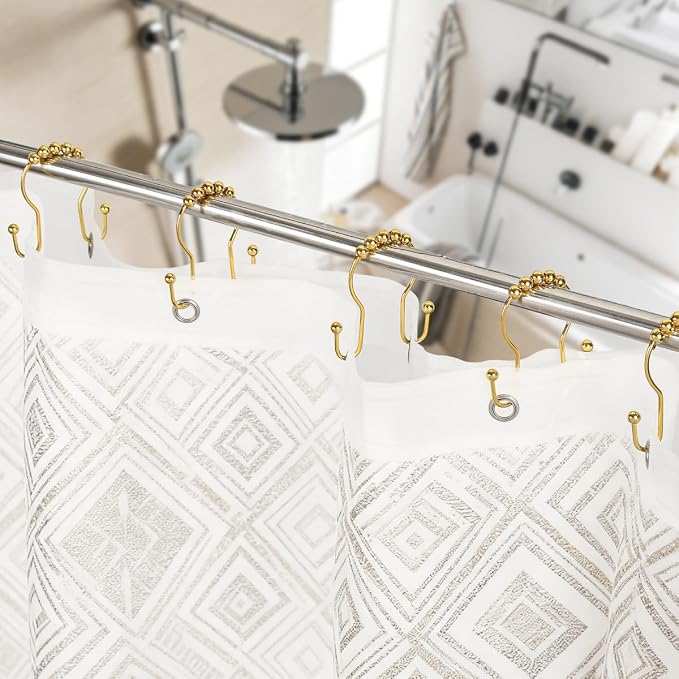 Resze Double Shower Curtain Hooks, Sturdy Metal Nickel Shower Curtain Rings - Image 8