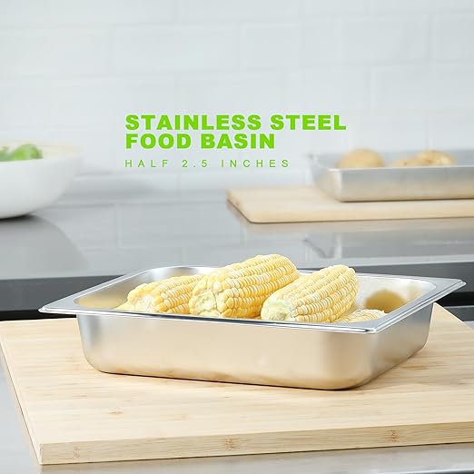 EGGKITPO 6-Pack 1/2 Size Stainless Steel Catering Pan, 2.5 Inch Deep Hotel Pan for Restaurant, Buffet, Party Supplies