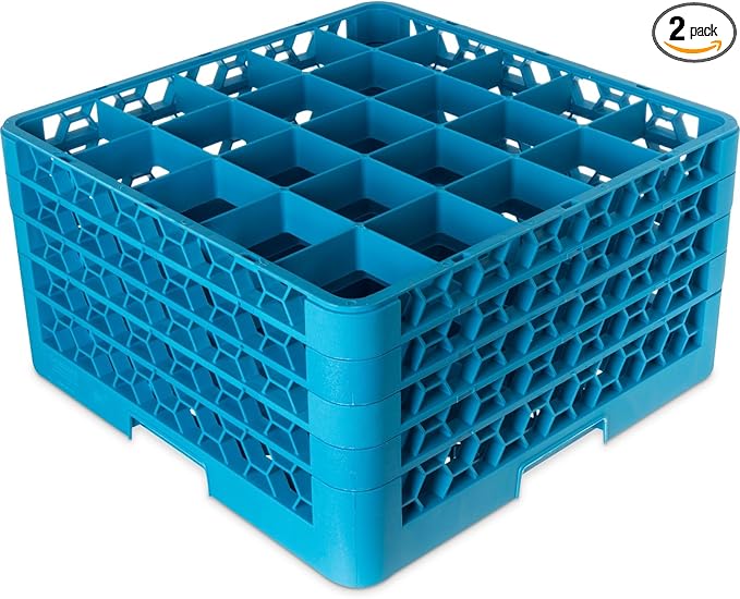 Carlisle FoodService Products RG25-414 OptiClean 25 Compartment Glass Rack with 4 Extenders, 3-1/2" Compartments, Blue (Pack of 2)
