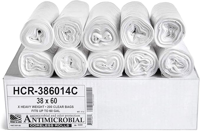 Aluf Plastics 60 Gal Clear Trash Bags, 14 Micron, Industrial, Commercial by AlufPlastics