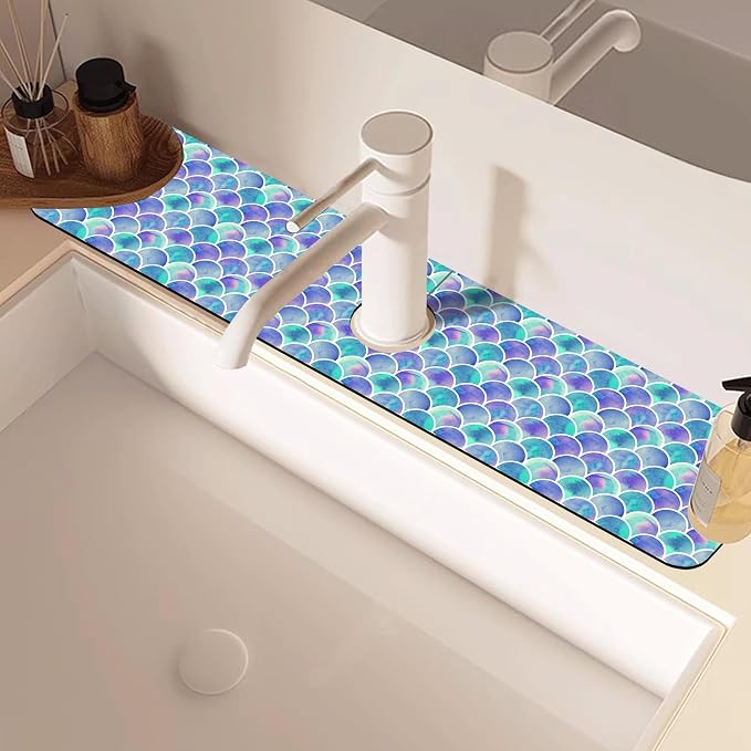 Watercolor Rainbow Scales Sink Faucet Absorbing Mat Sink Splash Guard Faucet - Image 2