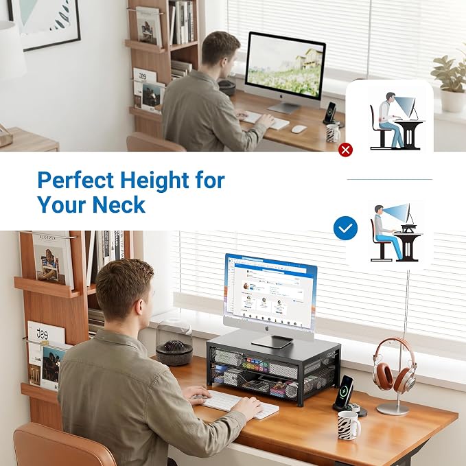 Desk Organizer and Accessories, 2-Tier Computer Monitor Stand Riser - Image 3