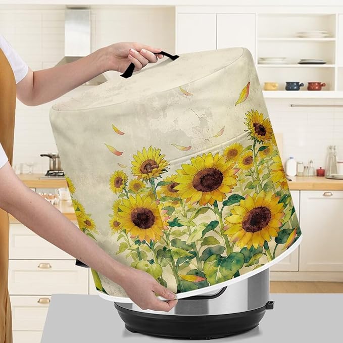 Xoenoiee Sunflowers Pattern Kitchen Appliance Dust Covers with Pockets, Electric Pressure Cooker Cover Compatible with Crock Pot, Rice Cooker Cover, for 6 Qt