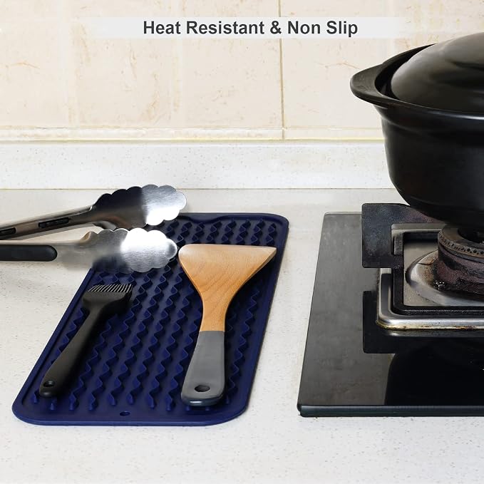 ZLR Small Dish Drying Mat for Kitchen Counter, Midnight Blue | Narrow Silicone - Image 9
