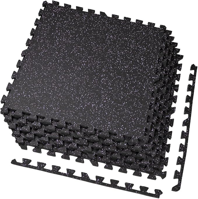 Xspec 1/2" Thick 48 sq ft (12 Tiles) Interlocking Rubber Top EVA Foam Exercise Mat | Home Gym Mats Workout Flooring Tiles for Gyms, Fitness Rooms | Durable Grip Protective Flooring, Black/Purple