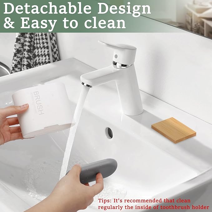 Bamboo Toothbrush Holder for Bathrooms Toothpaste Organizer, Kids Electric - Image 3