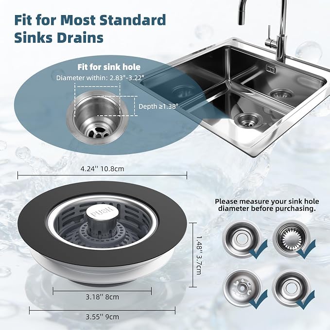 Hibbent 3 in 1 Kitchen Sink Drain Strainer, Stainless Steel Pop Up Stopper - Image 8
