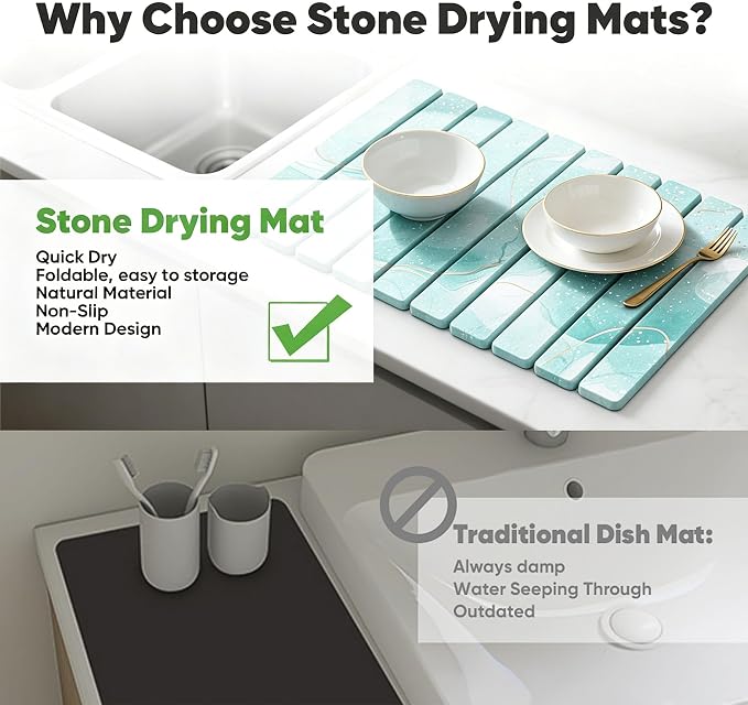 Stone Drying Mat for Kitchen Counter, Quick Diatomaceous Earth Mats for Dishes - Image 5