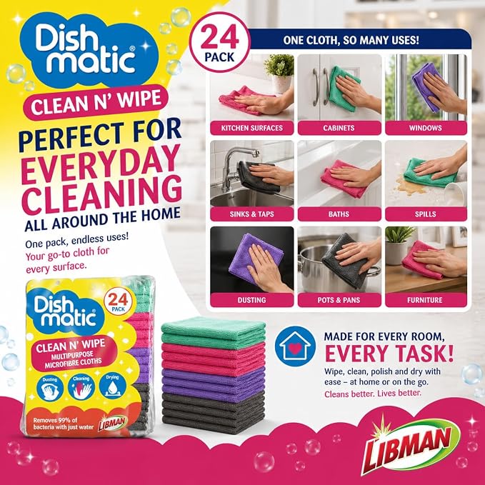 Dishmatic Clean N' Wipe Multipurpose Microfiber Cleaning Cloths, 24 Pack - Image 3