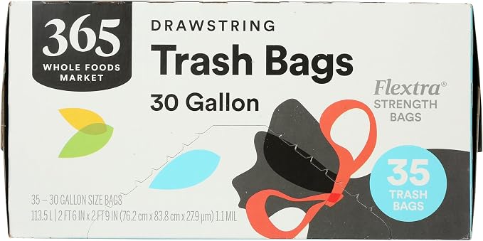 365 by Whole Foods Market, Flextra Strength Drawstring Trash Bags, 30 Gallon by WholeFoodsMarket