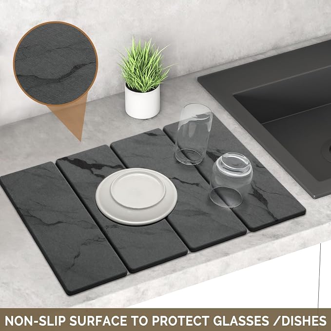 Large Stone Dish Drying Mat for Kitchen Counter, Foldable Water Absorbing - Image 3