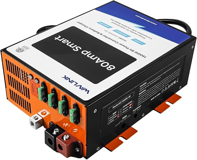 WAVLINK 80 Amp RV Power Converter, 120V AC to 12V DC Battery Charger with 3 Smart Charging Modes, 13V-16.5V Adjustable Operating Range, Multi-Stage Charging