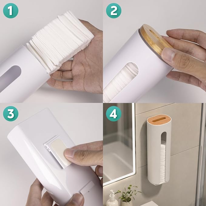 Cotton Round Holder, Wall Mounted Cotton Pad Dispenser Makeup Pad Container - Image 7
