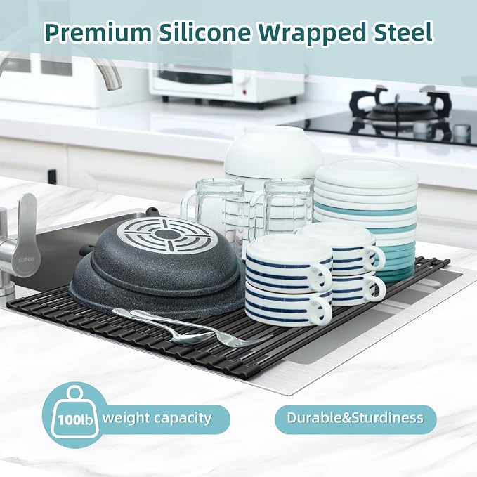 Ohuhu Over The Sink Dish Drying Rack, 20.5" W x 13.1" L Rolling Dish Drainer - Image 9