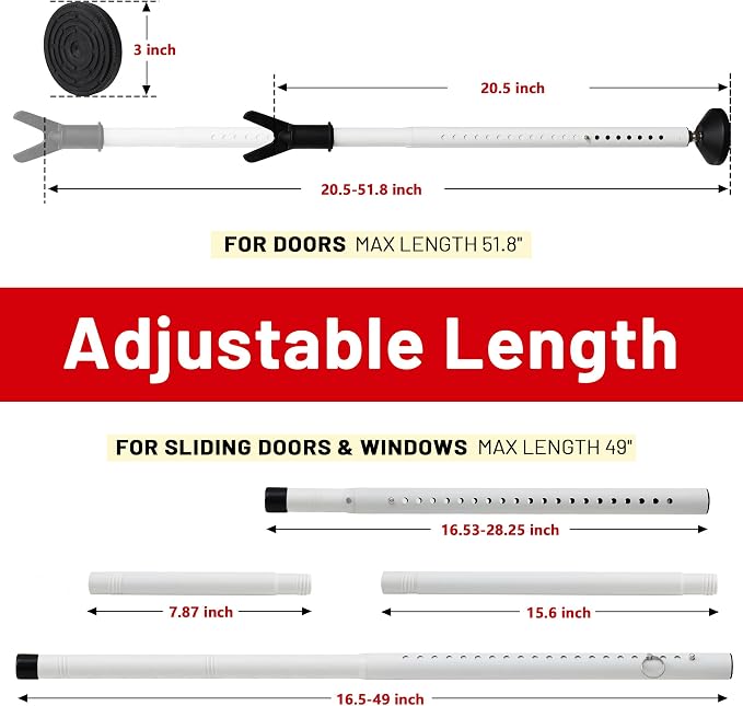 Door Security Bar 1 Pack, Heavy Duty Door Stoppers, 20-51 inch Adjustable | - Image 4