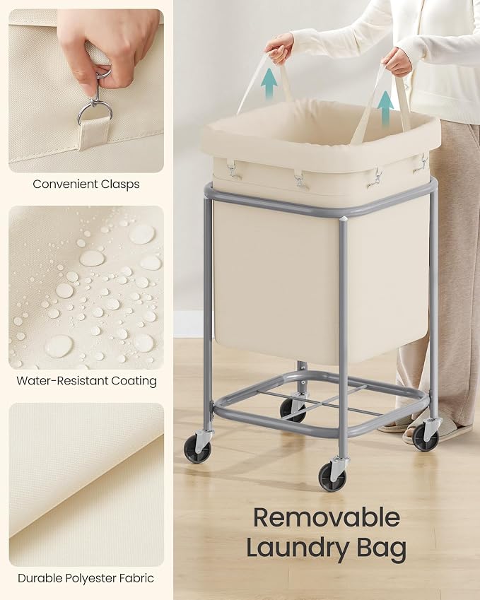SONGMICS Laundry Basket with Wheels, Steel Frame, Removable Bag - Image 7