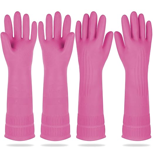 Mamison Rubber Dishwashing Gloves, Non-Slip Kitchen, 2 Pairs | Korean natural by QualityKitchenandHome