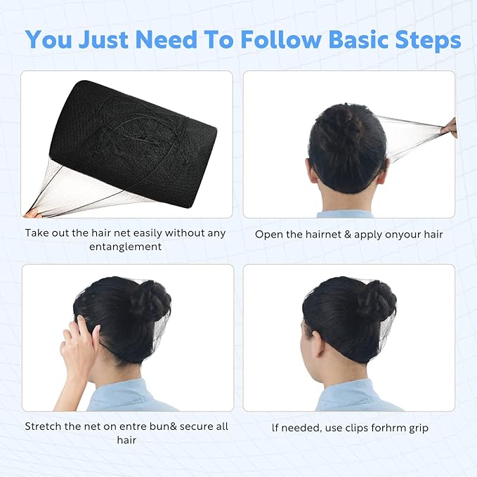 150Pcs Hair Net Black Set - 24 inches Invisible Elasticity Elastic Mesh Nylon Hair Net 144 Pcs - Kitchen Food Service Worker, Ballet Bun,with 10pcs U Shaped Hair Pins 2.4inch