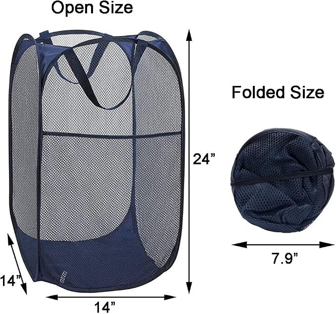 2 Pack Pop Up Laundry Hampers, Collapsible Mesh Laundry Basket, Foldable - Image 2