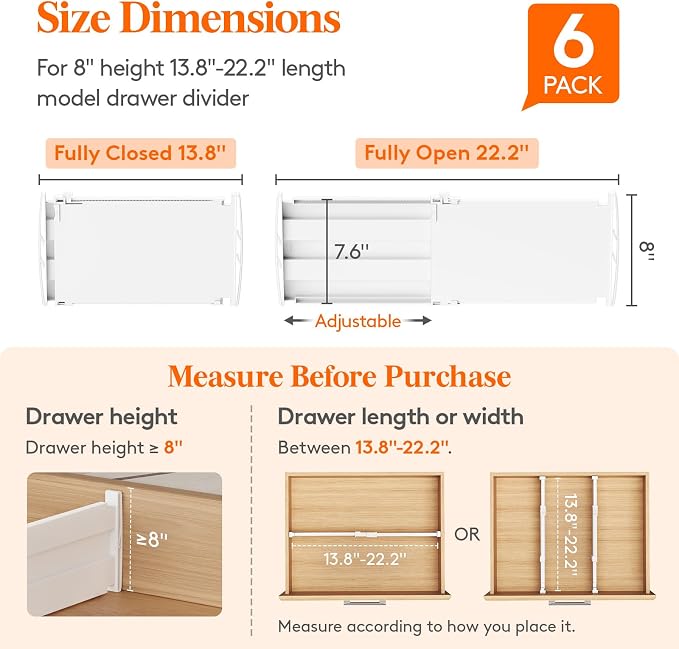 Lifewit 8" Tall Drawer Dividers, Adjustable Deep Drawer Organizer Clothes | 6 - Image 2