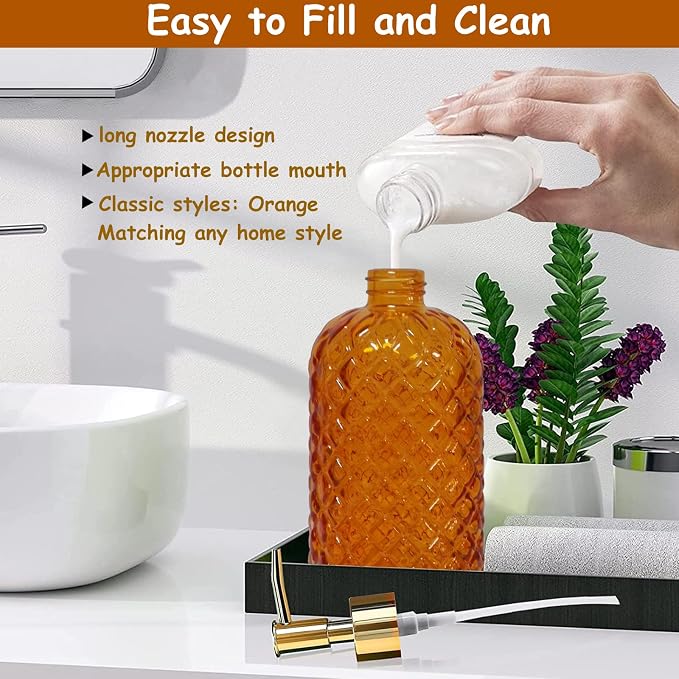 YYTSGG Orange Glass Soap Dispenser, 2 Pack | Bathroom Hand Dispenser, Lotion - Image 3