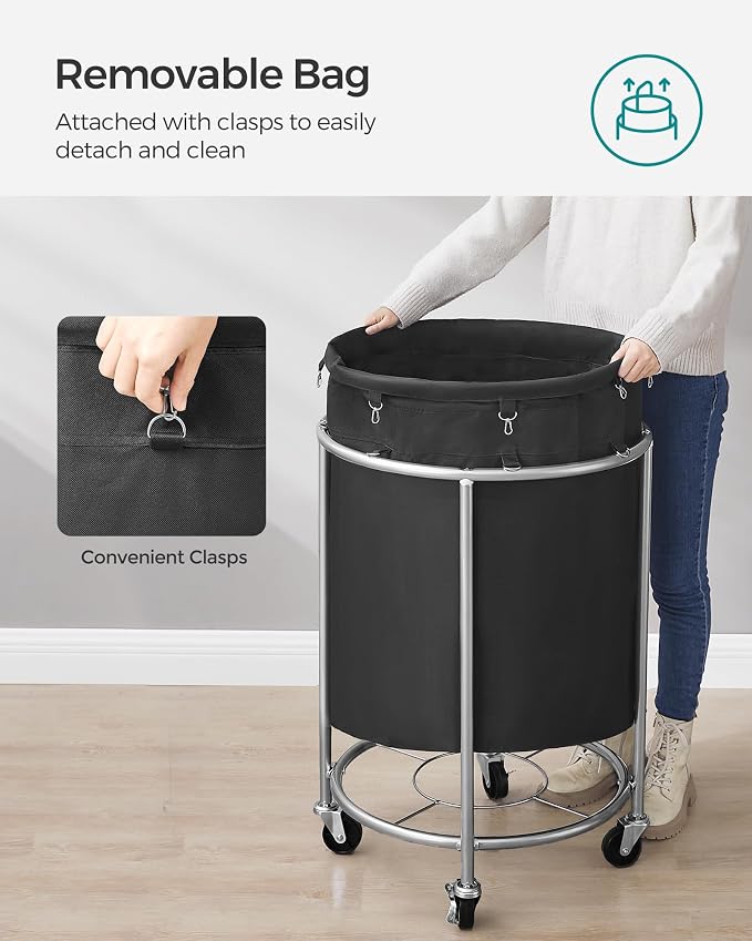 SONGMICS Laundry Basket with Wheels, Steel Frame, Removable Bag - Image 6