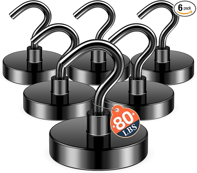 FINDMAG Black Magnet Hooks, 80LB+ Magnetic Hooks by FINDMAG